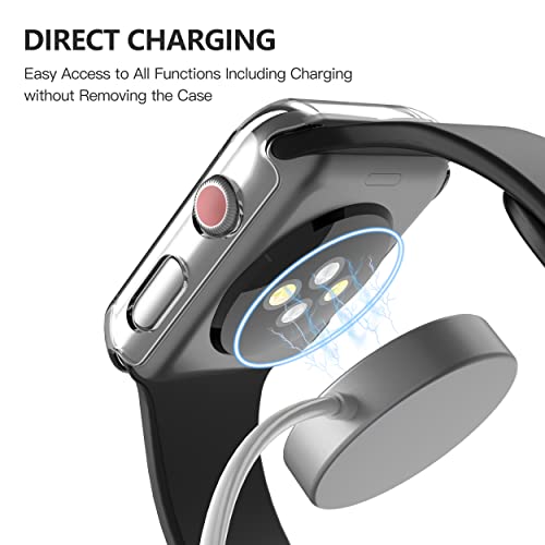 Image of Misxi 2 Pack Hard PC Case with Tempered Glass Screen Protector Compatible with Apple Watch Series 3 Series 2 42mm, Ultra-Thin Scratch Resistant Overall Protective Cover for iWatch S3 /S2, Transparent