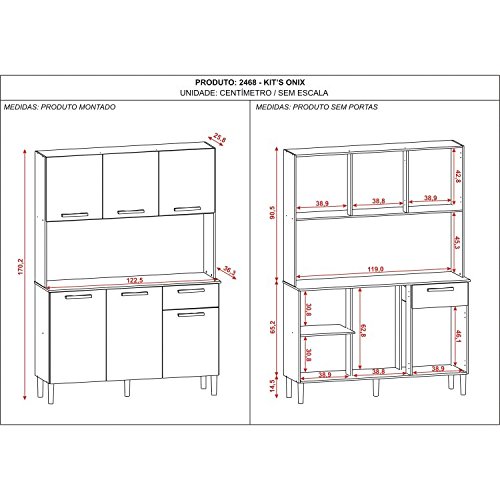 Armário de Cozinha 6 Portas 1 Gaveta Ônix Kits Paraná Nogal/Branco