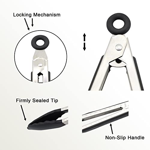 Ertoory 3 Pack Stainless Steel Kitchen Tongs For Cooking 7/9/12 Inch With Wide Silicone Tips - 600ºf High Heat-Resistant For Cooking, Grill, Bbq, Salad, Frying, Baking, Serving #TOP3