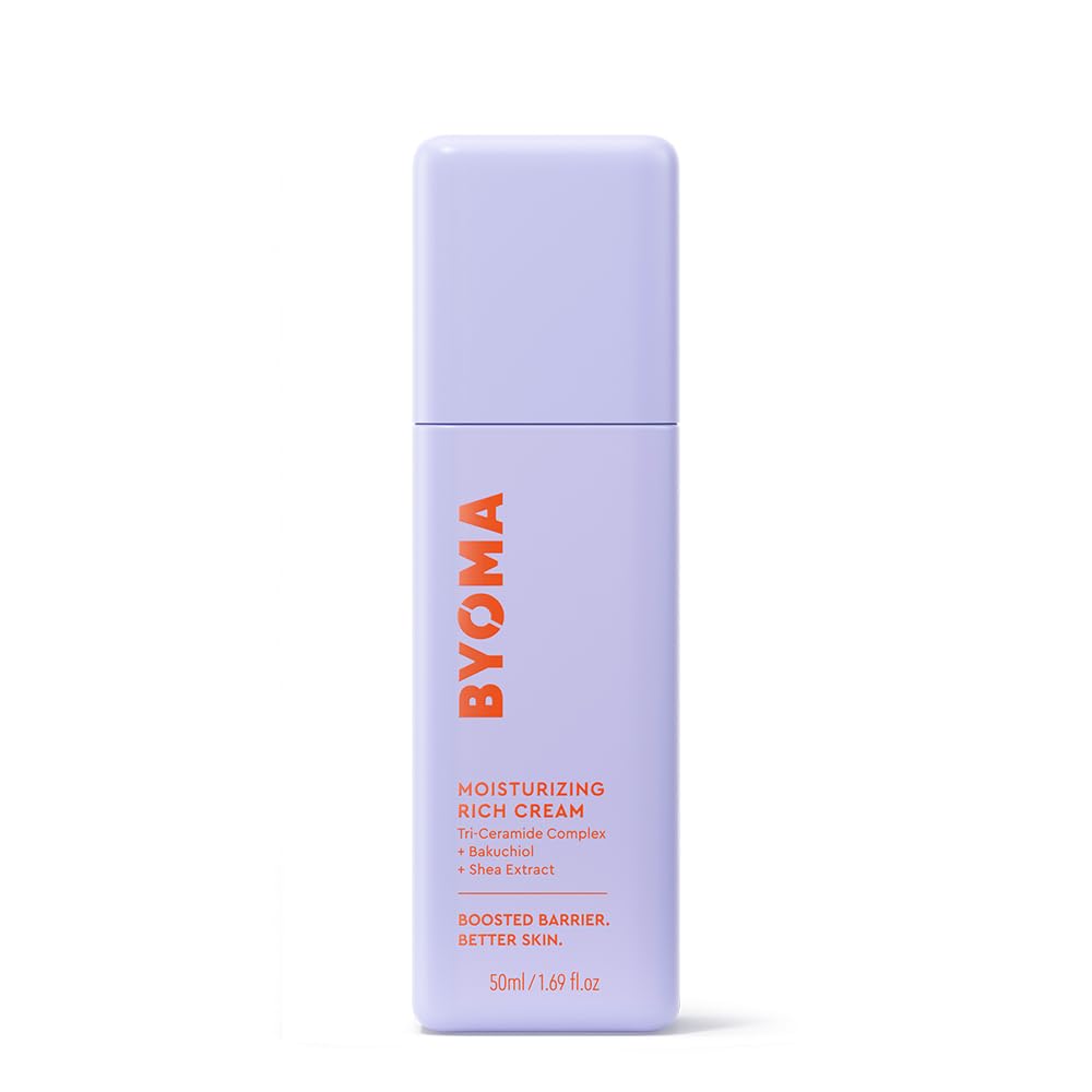 BYOMAMoisturising Rich Cream (50ml) Face Moisturiser with Ceramides, Hydrates and Nourishes Dry Skin - Barrier Repair, Alcohol Free, Vegan