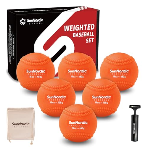 SunNordic 6 Pack Weighted Baseballs Set (16 oz) - Weighted Baseballs for Hitting Training & Improved Power - Pitching Training Baseball for All Skill Levels