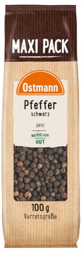 Ostmann Gewürze - Schwarze Pfefferkörner ganz | 100 g im Vorteilspack | Ungemahlener Pfeffer, ideal für die Pfeffermühle oder für pikante Saucen