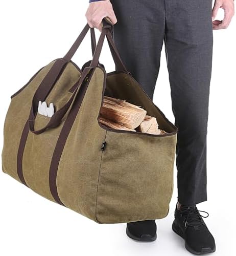 BONTHEE Extra Großer Kaminholzträger Holzkorb Brennholztasche Tragetasche aus Segeltuch mit 2 Griffe