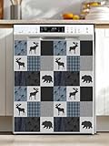 Blue Cabin Check Dishwasher Magnet Cover, Rustic Bear Elk Farmhouse Buffalo Plaid Refrigerator Magnets Covers for the Front Door, Dishwasher Panel Fridge Decal Cover for Home Appliance Decor 23''x26''