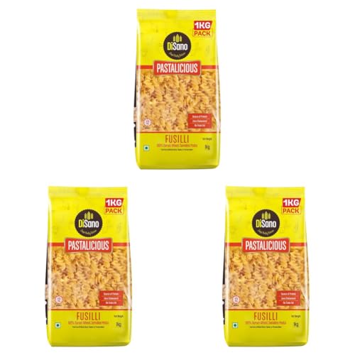 Image of DiSano Fusilli Pasta 1kg, Healthy Pasta, Made with 100% Durum Wheat Semolina, 100% Suji, No Maida, Source of Protein & Fibre, Non-Sticky (Pack of 3)