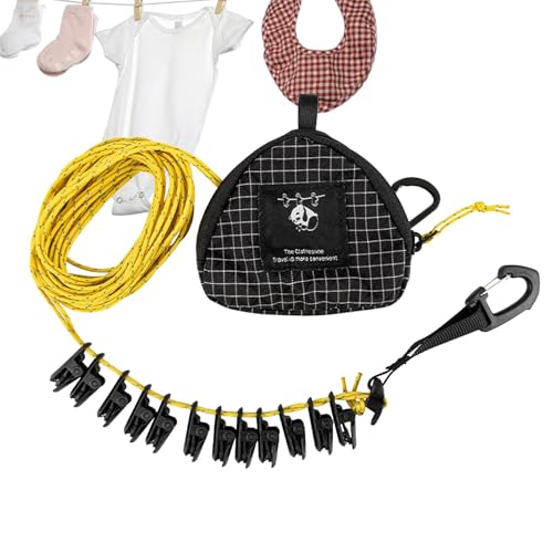 Corde à linge d'extérieur résistante au vent avec pinces intégrées pour le camping et le voyage - 8