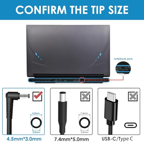 Image of 120W Laptop Charger Compatible with MSI GF63 GV15 GV15-Thin-11SC GF63 Thin 10 11 12Th Intel Core Laptop MS-16R5 MS-16R6 MS-16R7 ADP-120VH D A17-120P2A Gaming Laptop Charger(for 4.5 * 3.0mm tip)