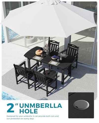 Image of Ciokea HDPE Outdoor Dining Set, 5-Piece Patio Table and Chairs Set with Umbrella Hole, All-Weather Patio Dining Sets for 4, Durable Patio Furniture for Backyard, Garden, Lawn & Poolside, Black