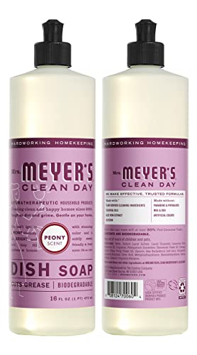 Mrs. Meyer's Clean Day Peony Scent Kitchen Basics Set, 1 Peony Liquid Dish Soap, 1 Peony Liquid Hand Soap, 1 Peony Multi-Surface Everyday Cleaner, 3 Ct #TOP1