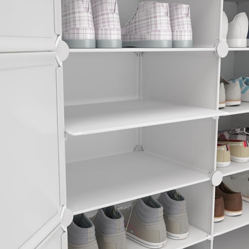 Image of Mevigo 12-Tier Shoe Rack with 4-Doors| Holds 24-Pairs |Waterproof & Dustproof Modular Plastic Shoe Cabinet| Foldable Stackable Shoe Organizer with Metal Frame |Space Saving Storage for Home,Entry Way