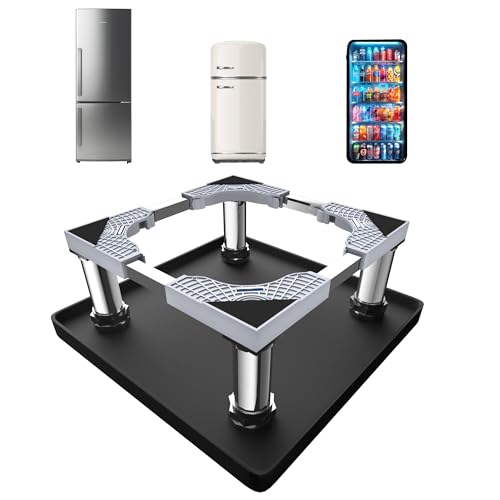 Mini Fridge Stand with Silicone Mat, Adjustable Refrigerator Stand with 4 Stainless steel Feet, 24''x 24'' Dorm Fridge Stand Protect From Appliance Leaks for Fridge, Washer, Dryer (7.3