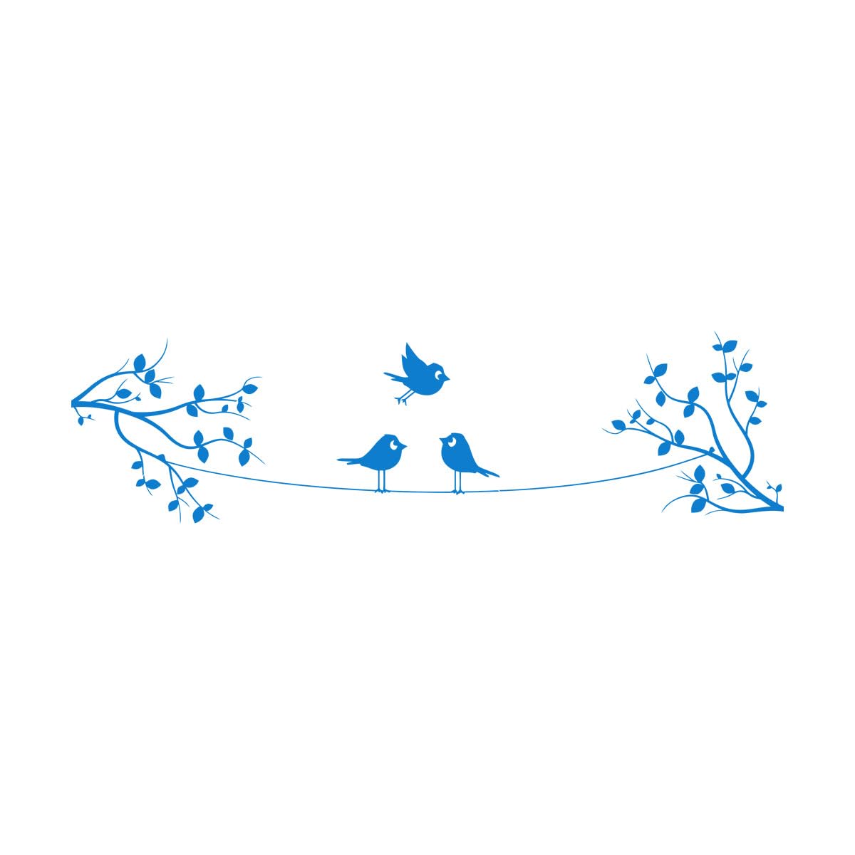 Birds on Wire on Two Branches Wall Decals PVC 51.8x172.7cm Do not Damage the wall Surface Extra Large Blue
