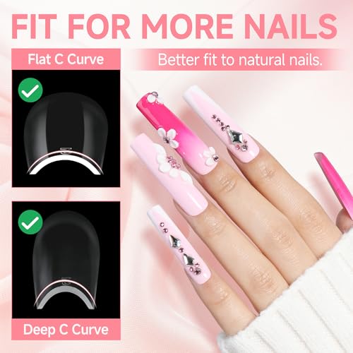 Image of UNA GELLA Nail Tips Square XXL Long: Full Cover Pre-file Square Straignt Gel Nail Tips No C Curve for DIY Press On Nails 216PCS, 12 Sizes Gel Nail Extensions Art Salon