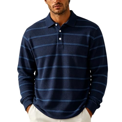 Mens Rugby Shirt Button Collared Henley Waffle Knit Shirt Men - image 8