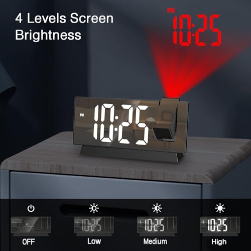LOFICOPER Projection Alarm Clock, 7.8" Mirror Digital Clock with 180° Rotatable Projector, 4-Level Brightness, Snooze, 12/24H, USB Charging, Desk Clock for Home Bedroom Decor Office - Image 5