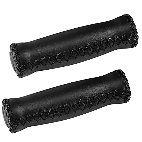 Lizusidtsy Bike Handlebar Grips,Hand-Stitched Retro Bicycle Grips,for Most 22.2mm (7/8Inch) Bicycle Handlebar,Black