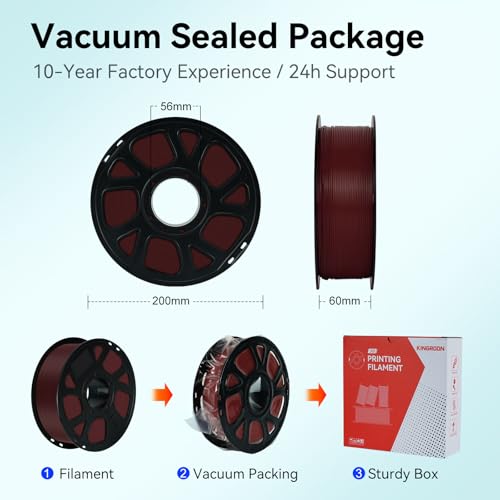 Image of Kingroon PLA Filament 1.75mm, 1kg Spool (2.2lbs), + /- 0.02mm Tolerance, Smooth 3D Printing Filament, Fits for Most FDM 3D Printers, Retro Red