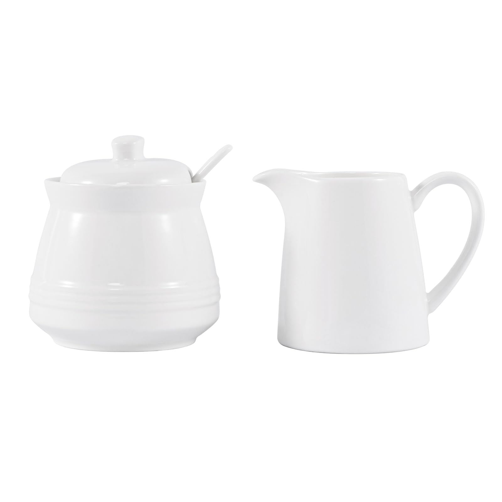 3 in1 Set 250ml/7.8oz Ceramic Milk Frothing Pitchers and 340ml/11.5oz Sugar Bowl with Spoon Breakfast Tea and Coffee Service, Porcelain Creamer Drip-Free Spout, Microwave and Dishwasher Safe