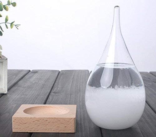 Storm Glass - Decorative and Unique Weather Forecaster - Antique Crystal Forecasting Predictor used by Admiral Fitzroy - Weather Predicting Storm Glass - Teardrop Shaped Barometer with Wooden Base