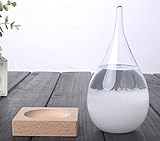 Storm Glass - Decorative and Unique Weather Forecaster - Antique Crystal Forecasting Predictor used by Admiral Fitzroy - Weather Predicting Storm Glass - Teardrop Shaped Barometer with Wooden Base