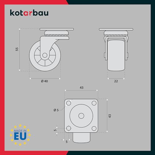 Möbelrollen Kotarbau 4er Set Lenkrollen mit 40 mm Durchmesser