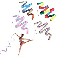 Hpmjz 4 Pcs Rhythmic Dance Ribbons 80 Inch Gymnastics Ribbon Dancer Wand Dancing Sparkly Ribbon Streamers for Artistic Dancing Gymnastics Circus Carnival Shows Baton Stick Twirling