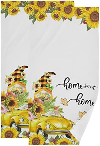 MAXKPOP Sunflower Towels Set of 2, Ultrahigh Absorbent Sunflower Gnome Hand Towels Soft Multipurpose Hand Towels for Bathroom Kitchen, 28x14-inch