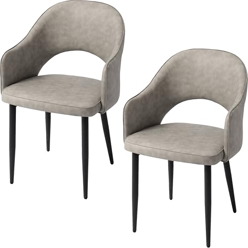 Murongun ダイニングチェア 食卓椅子 2脚セット シンプル スタイリッシュ 疲れにくい 背もたれあり 肘付き PUレザー素材 ライトグレー