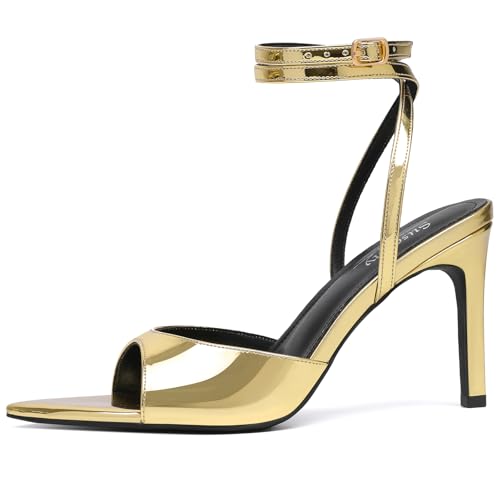 Image of Susanny High Heels for Women Pointed Open Toe Strappy Chunky Block Heels Ankle Strap Stiletto Kitten Heeled Sandals Wedding Bridal Party Prom Sexy Dress Shoes