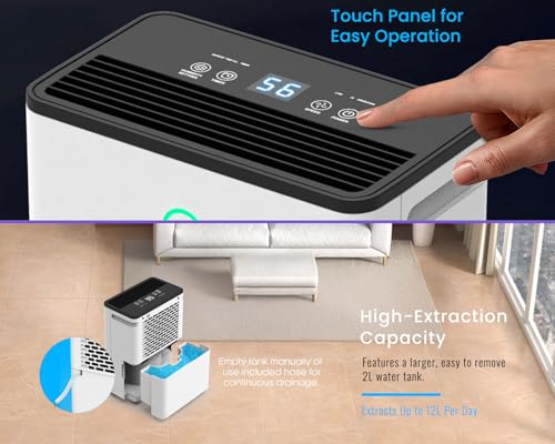 PureMate 12L​/Day Dehumidifier ​for Home, Automatic Humidity Sensor​, Digital Display, 24H Timer, Auto Shut-Off, Continuous Drainage & ​ Laundry Drying,​ Removes Damp, Condensation & Odours. - Image 6