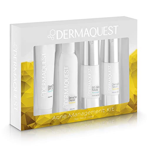 DermaQuest DermaClear Acne Treatment Kit - Acne Salicylic Acid Serum, Acne Facial Cleanser, Zinc Oxide Sunscreen, B5 Moisturizer - Skin Care and Acne Treatment for Oily & Sensitive Skin ($115 Value)
