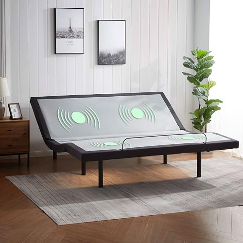 Image of Nestl 2nd Gen Adjustable Bed Base with Massage, King Bed Frame | 2nd Gen wave massage bed base featuring built-in USB charging ports, under-bed LED light and wireless remote control.