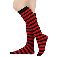 BAOKELAN Knee High Long Socks Striped Casual Thigh High Socks Red Black