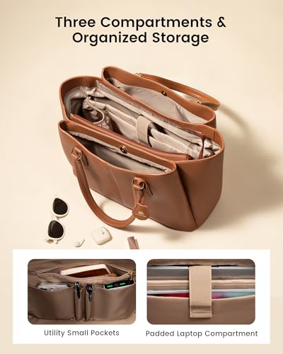 Image of LOVEVOOK Laptop Tote Bag for Women 15.6 In Work Bags with Triple Compartments Large Faux Leather Computer Office Briefcase