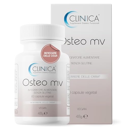 CLINICA – OSTEO MV - Integratore Alimentare – Favorisce il benessere delle ossa grazie ai suoi minerali Manganese, Fosforo, Calcio e Zinco - Vitamina K e Vitamina D – VEGAN- Formato 60 Capsule