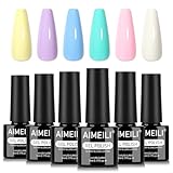 AIMEILI Kit Semipermanente Unghie Pastello 6 Colori Smalto Semipermanente Unghie UV LED Soak Off Smalti Gel Colorati Nail Art 5ml Kit 6-90
