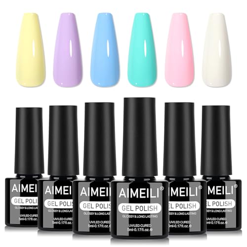 AIMEILI Kit Semipermanente Unghie Pastello 6 Colori Smalto Semipermanente Unghie