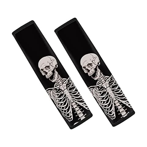 SCRAWLGOD Funny Skull Car Seat Belt Pads Cover for Women Black Car Accessories Seatbelt Cunshion Comfort Shoulder Straps Pads for Adults Girls Backpack Straps Covers Cover