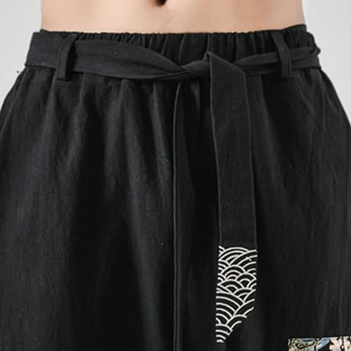 Men's Vintage Embroidered Harem Pants Cotton Linen Elastic Waist Drawstring Trousers Chinese Style Casual Pants2