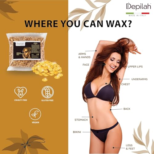 Image of Brazilian Face Wax For Women | 500 gm Golden Stripless Face Wax for Women | Full Body Hair Removal | Katori Beans Vegan | Non-Strip Formula | Suitable For Sensitive Areas