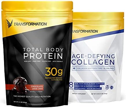 Transformation Chocolate Premium Protein Powder + Super Greens Immune Boosting Combo Pack- Energy, Gut Health, Detox & Diet Support- 30g Multi-Protein Superblend & 1 Full Serving Vitamins & Vegetables
