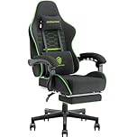 Dowinx Sedia Gaming, Sedia da Ufficio in Tessuto con Cuscino a Molle, Sedia Gamer Regolabile in Tessuto con Supporto per Testa, Sedia Ergonomica da Ufficio con Poggiapiedi, Noir et Gris