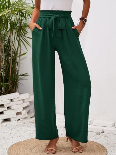 Heymoments Women's Wide Leg Lounge Pants with Pockets Lightweight High Waisted Adjustable Tie Knot Loose Trousers2