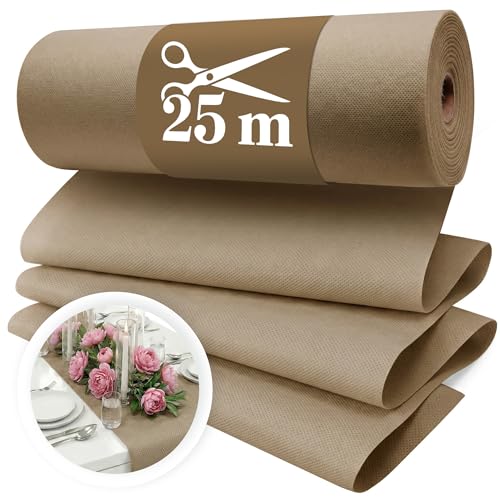 Chemin de table en non-tissé Beige [30 cm x 25 m] - Chemin de table jetable élégant pour décoration de table pour mariage, communion, baptême,...