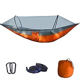 TTANPSON Outdoor Camping Hammock with Net,Premium Portable Double Hammock,Lightweight Quick Dry Parachute Hammock for Travel Beach Orange 290x140cm
