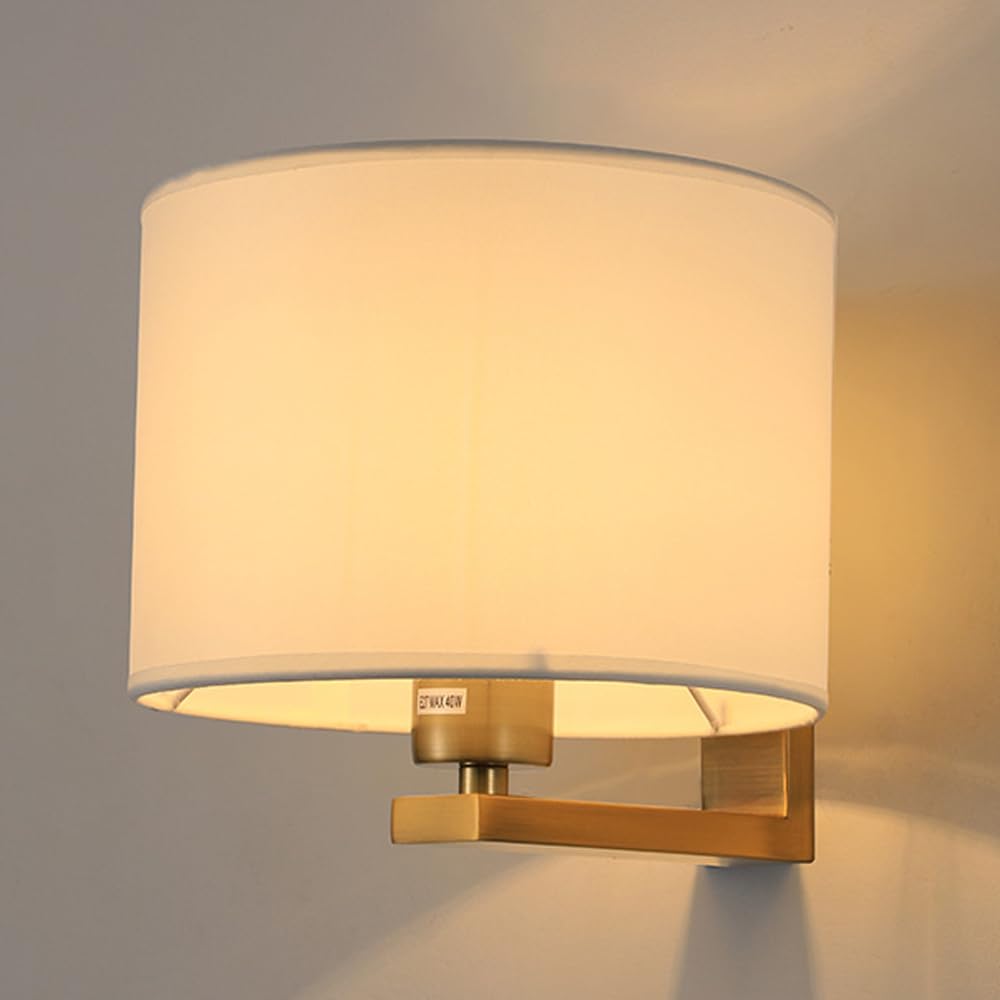 NHPJFDC Wall Sconce Lighting Fixture, 1-Light LED Indoor Light with Fabric Lampshade and Iron Body for Living Room, Hallway, Study, or Office