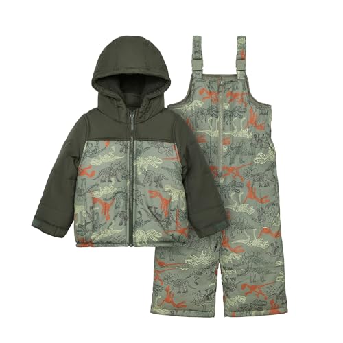 Carter's Boys Heavyweight 2-piece Skisuit Snowsuit Set, Olive Dino Print, 5/6