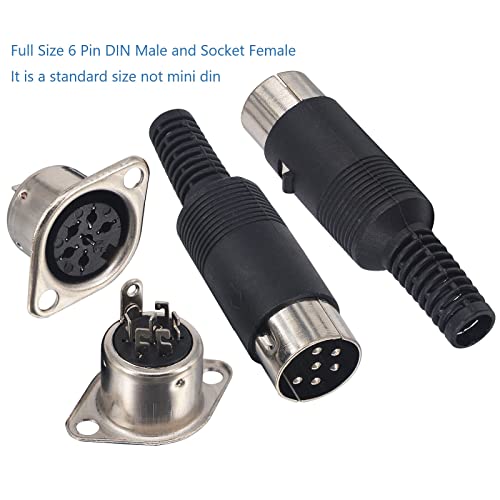 Yotenko Din 6 Pin Male Plug Solder Connector + Female Adapter Recessed Socket Panel Mount Av Adapter Audio Socket For Digital Audio Devices Set Of 2 #TOP1