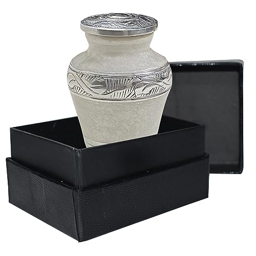 BOLD & DIVINE Beautiful Pearl White Textured Small Keepsake Urns for Human and Pet Ashes | with Velvet Bag & Funnel - 1 Quantity