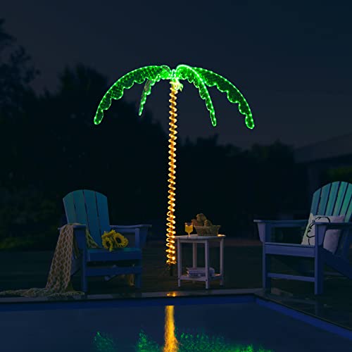 Goplus 7FT Lighted Palm Trees for Outside Patio, Tropical Light Up LED Artificial Fake Trees with...